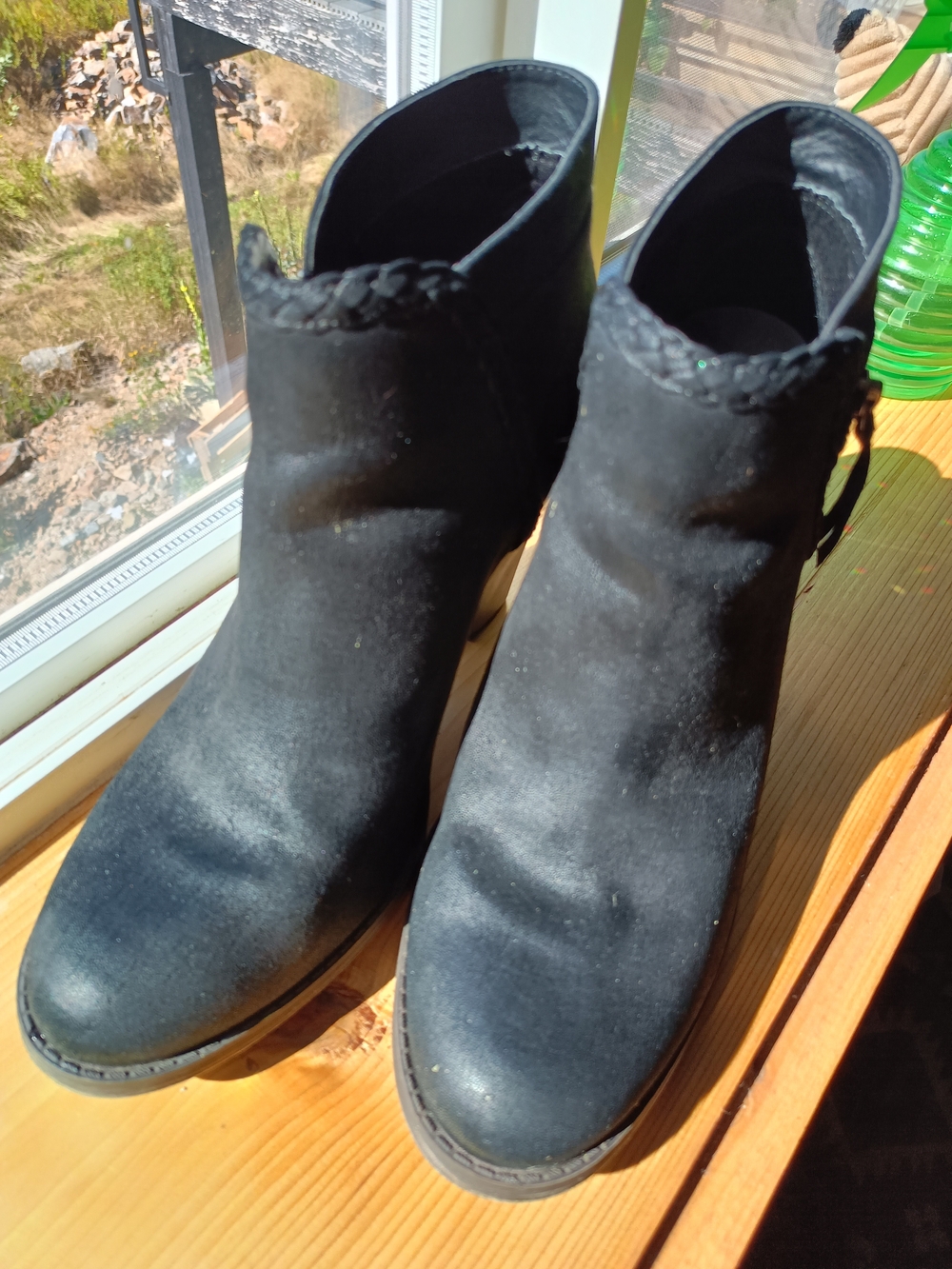 Women's Black Ankle Boots - Sleek Braided Trim